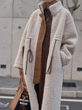 MQTIME  -  Plus Size Drawstring Zip Up Turtleneck Sherpa Coat