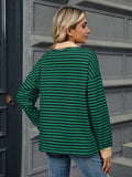 MQTIME  -  Striped Johnny Collar Long Sleeve Sweatshirt