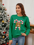 MQTIME  -  Sequin Candy Cane Round Neck Long Sleeve Sweater