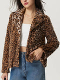 MQTIME  -  Fuzzy Leopard Collared Neck Jacket