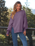 MQTIME  -  Slit Round Neck Long Sleeve Sweatshirt