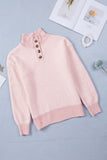 MQTIME  -  Button Detail Mock Neck Long Sleeve Sweater