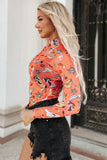 MQTIME  -  Printed Mock Neck Long Sleeve Bodysuit