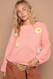 MQTIME  -  POL Crochet Flower Round Neck Dropped Shoulder Sweater