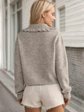 MQTIME  -  Frill Button Up Collared Neck Long Sleeve Cardigan
