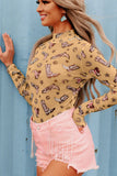 MQTIME  -  Printed Mock Neck Long Sleeve Bodysuit