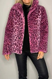 MQTIME  -  Full Size Leopard Furry Collared Neck Long Sleeve Coat