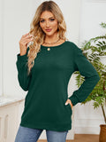 MQTIME  -  Ruched Shoulder Round Neck Long Sleeve Sweatshirt