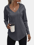 MQTIME  -  Drawstring Waffle Knit Long Sleeve Hooded Top