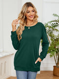 MQTIME  -  Ruched Shoulder Round Neck Long Sleeve Sweatshirt