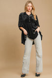 MQTIME  -  Umgee Pearl Detail Half Sleeve Velvet Babydoll Blouse