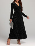 MQTIME  -  Rose Print V-Neck Long Sleeve Dress