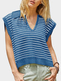 MQTIME  -   Collared Neck Striped Sweater Vest