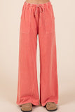 MQTIME  -   Mittoshop Mineral Wash French Terry Drawstring Wide Leg Pants