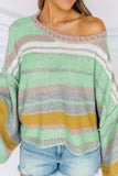 MQTIME  -  Contrast Striped Boat Neck Dropped Shoulder Sweater