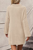 MQTIME  -  Collared Neck Long Sleeve Sweater Dress with Pockets