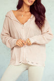 MQTIME  -  Distressed Zip Up Drawstring Hooded Cardigan