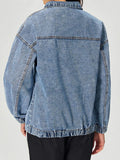 MQTIME  -  Quarter Zip Collared Neck Denim Top