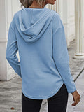 MQTIME  -  Drawstring Waffle Knit Long Sleeve Hooded Top