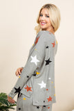 MQTIME  -   High-Low Star Print Long Sleeve Lounge Top