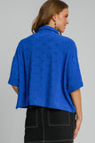 MQTIME  -  Umgee Floral Johnny Collar Half Sleeve Jacquard Top