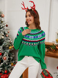 MQTIME  -  Geometric Round Neck Long Sleeve Sweater