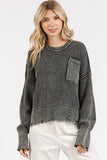 MQTIME  -   Mittoshop Distressed Hem Round Neck Dropped Shoulder Sweater