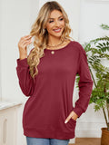 MQTIME  -  Ruched Shoulder Round Neck Long Sleeve Sweatshirt