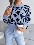 MQTIME  -  Leopard Round Neck Dropped Shoulder Sweater