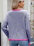 MQTIME  -  Striped Contrast Round Neck Long Sleeve Sweater