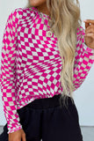 MQTIME  -  Checkered Mock Neck Long Sleeve Blouse