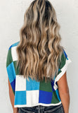 MQTIME  -  Contrast Plaid Round Neck Cap Sleeve Sweater