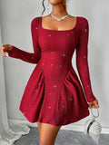 BaMQTIME  -  ckless Glitter Square Neck Long Sleeve Mini Dress