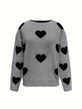 MQTIME  -  Valentine’s Day Heart Round Neck Long Sleeve Sweater
