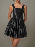 MQTIME  -  Ruched Square Neck Wide Strap Mini Dress