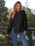 MQTIME  -  Slit Round Neck Long Sleeve Sweatshirt