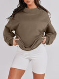 MQTIME  -  Mock Neck Drop Shoulder Long Sleeve Sweatshirt