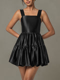MQTIME  -  Ruched Square Neck Wide Strap Mini Dress
