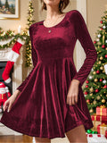 MQTIME  -  Round Neck Long Sleeve Knee Length Dress