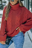 MQTIME  -  Cable-Knit Turtleneck Dropped Shoulder Sweater