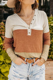 MQTIME  -  Color Block V-Neck Long Sleeve Top