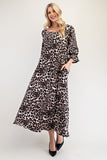 MQTIME  -  Celeste Full Size Leopard Round Neck Flounce Sleeve Dress
