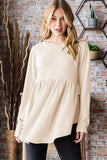 MQTIME  -  Heimish Full Size Round Neck Long Sleeve Ribbed Babydoll Top