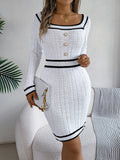 MQTIME  -  Contrast Trim Long Sleeve Sweater Dress