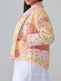 MQTIME  -  Printed Patchwork Open Front Cardigan with Pockets