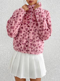 MQTIME  -  Leopard Zip Up Long Sleeve Furry Jacket