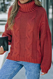 MQTIME  -  Cable-Knit Turtleneck Dropped Shoulder Sweater