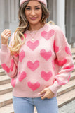 MQTIME  -  Valentine's Day Heart Jacquard Round Neck Sweater
