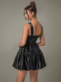 MQTIME  -  Ruched Square Neck Wide Strap Mini Dress