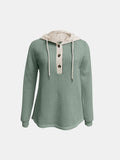 MQTIME  -  Full Size Waffle-Knit Contrast Long Sleeve Hoodie